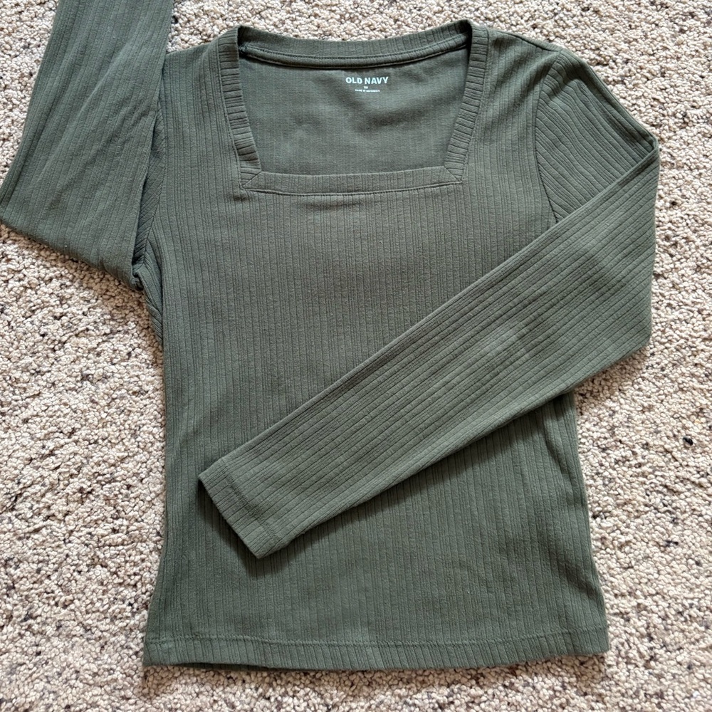 Old Navy Women's Forest Green Ribbed Blouse